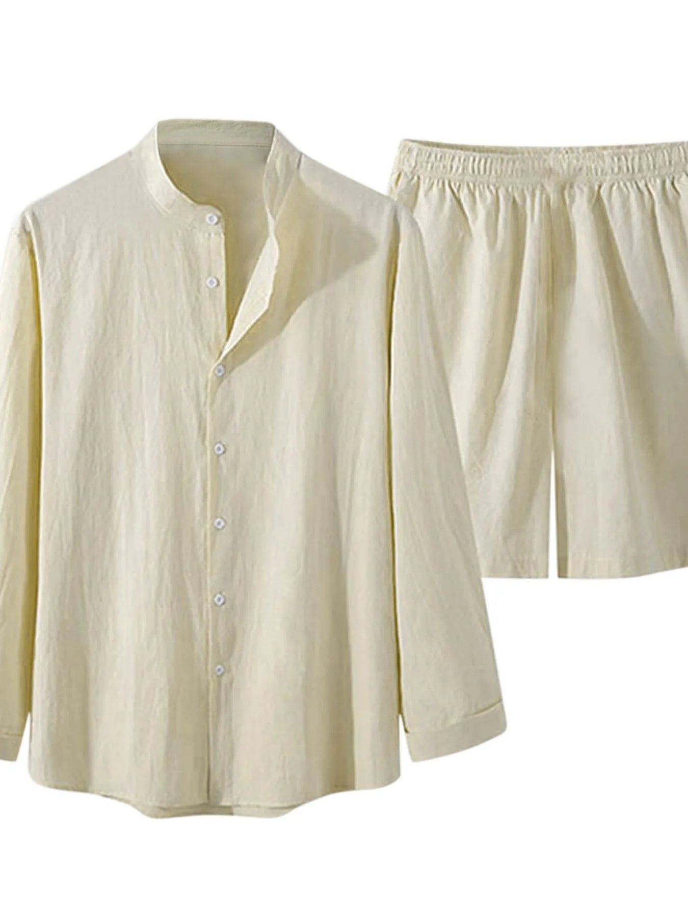 Men's Full Size Button Up Long Sleeve Shirt and Shorts Set Plus Size