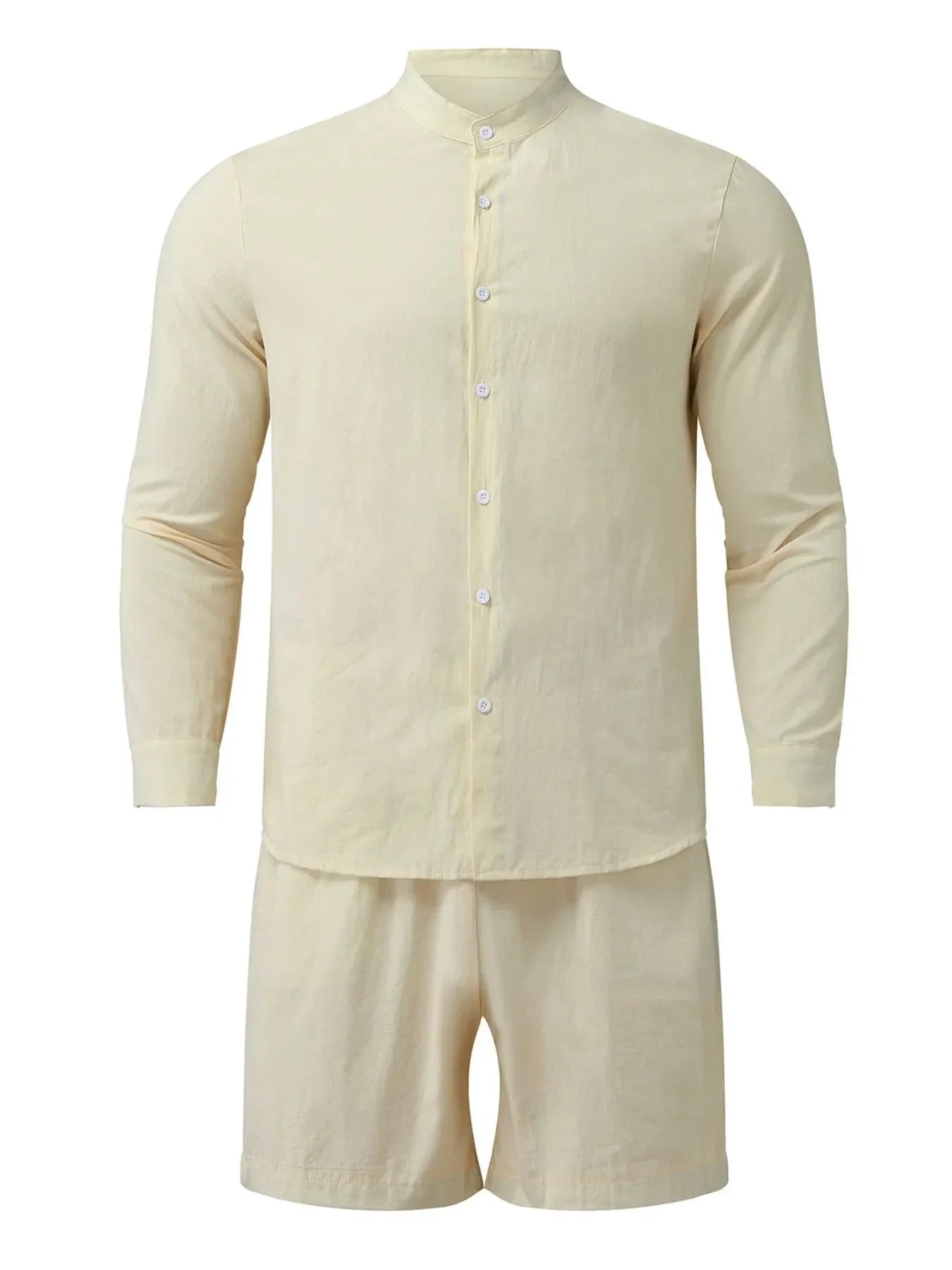 Men's Full Size Button Up Long Sleeve Shirt and Shorts Set Plus Size