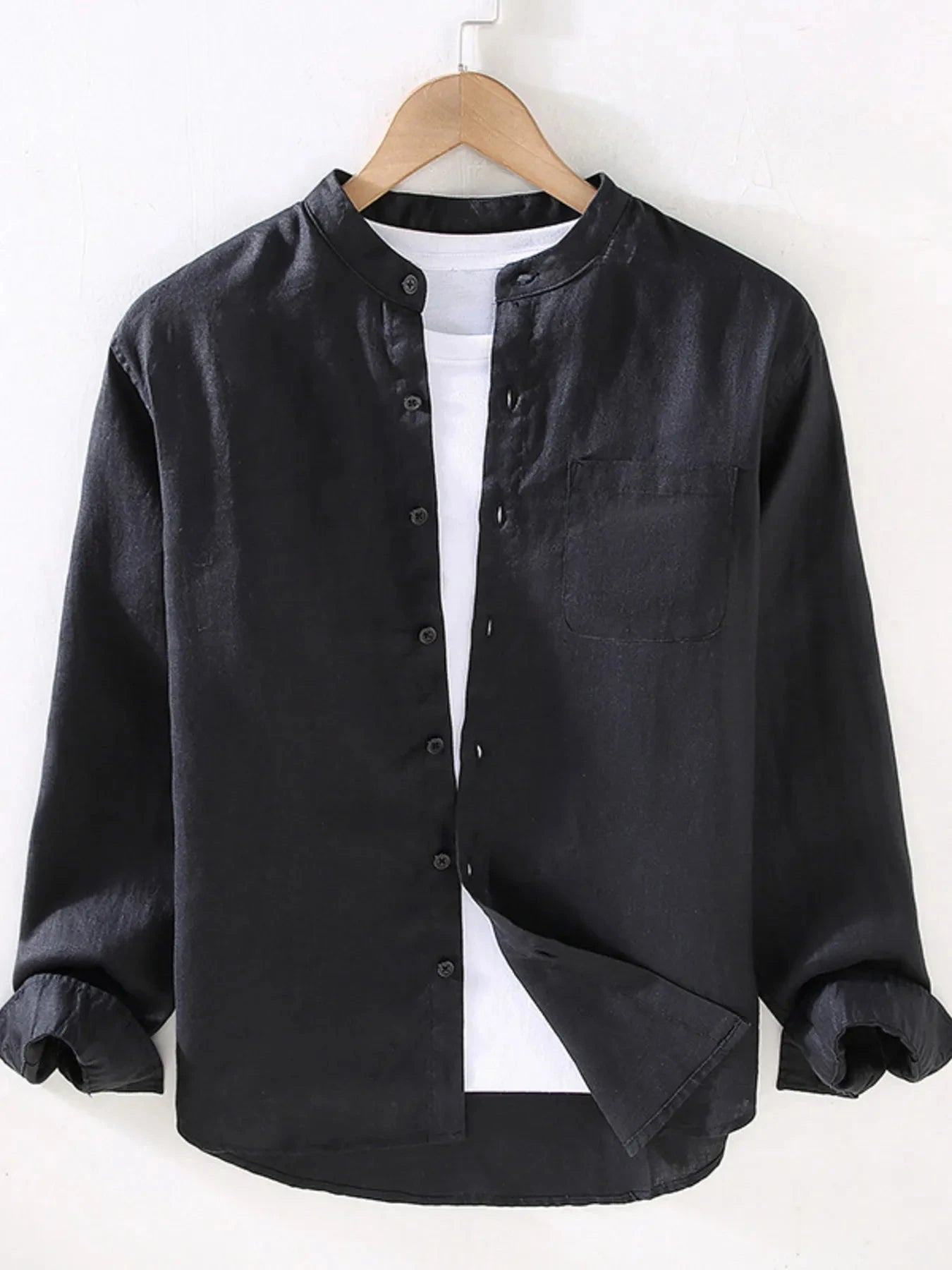 Men's Full Size Button Up Long Sleeve Shirt Plus Size Black / S