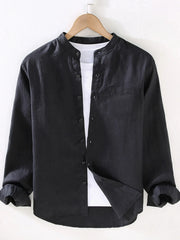 Men's Full Size Button Up Long Sleeve Shirt Plus Size Black / S