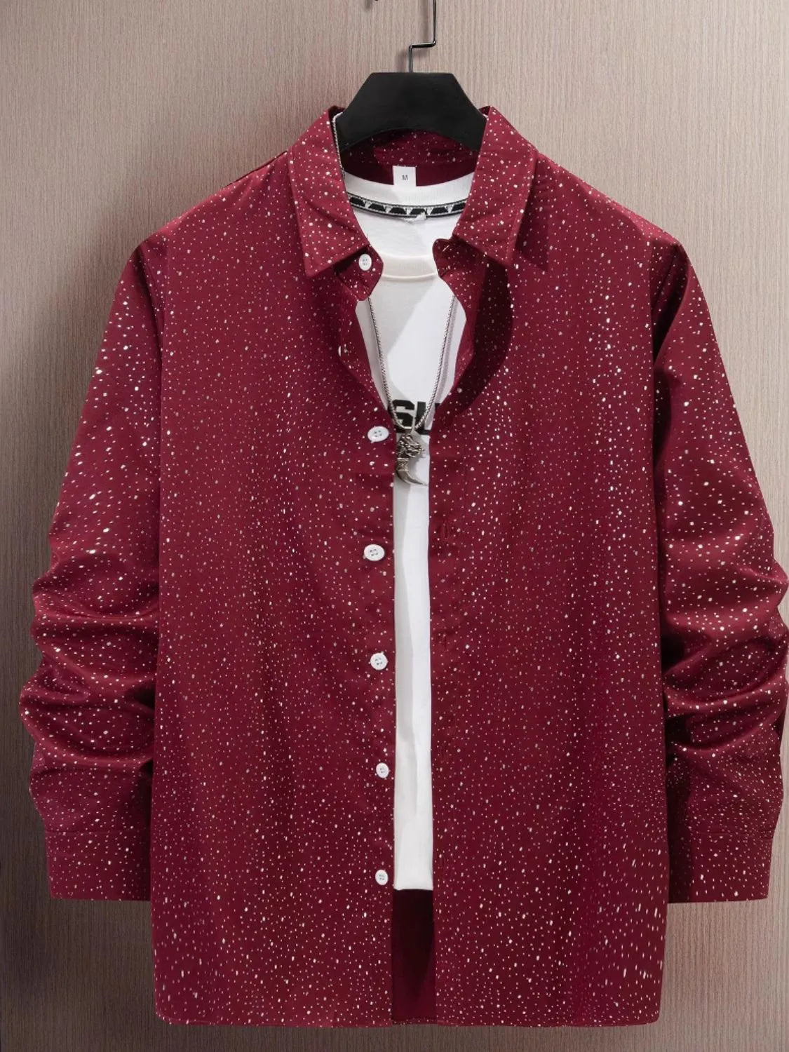 Men's Full Size Button Up Long Sleeve Shirt Plus Size Burgundy / S