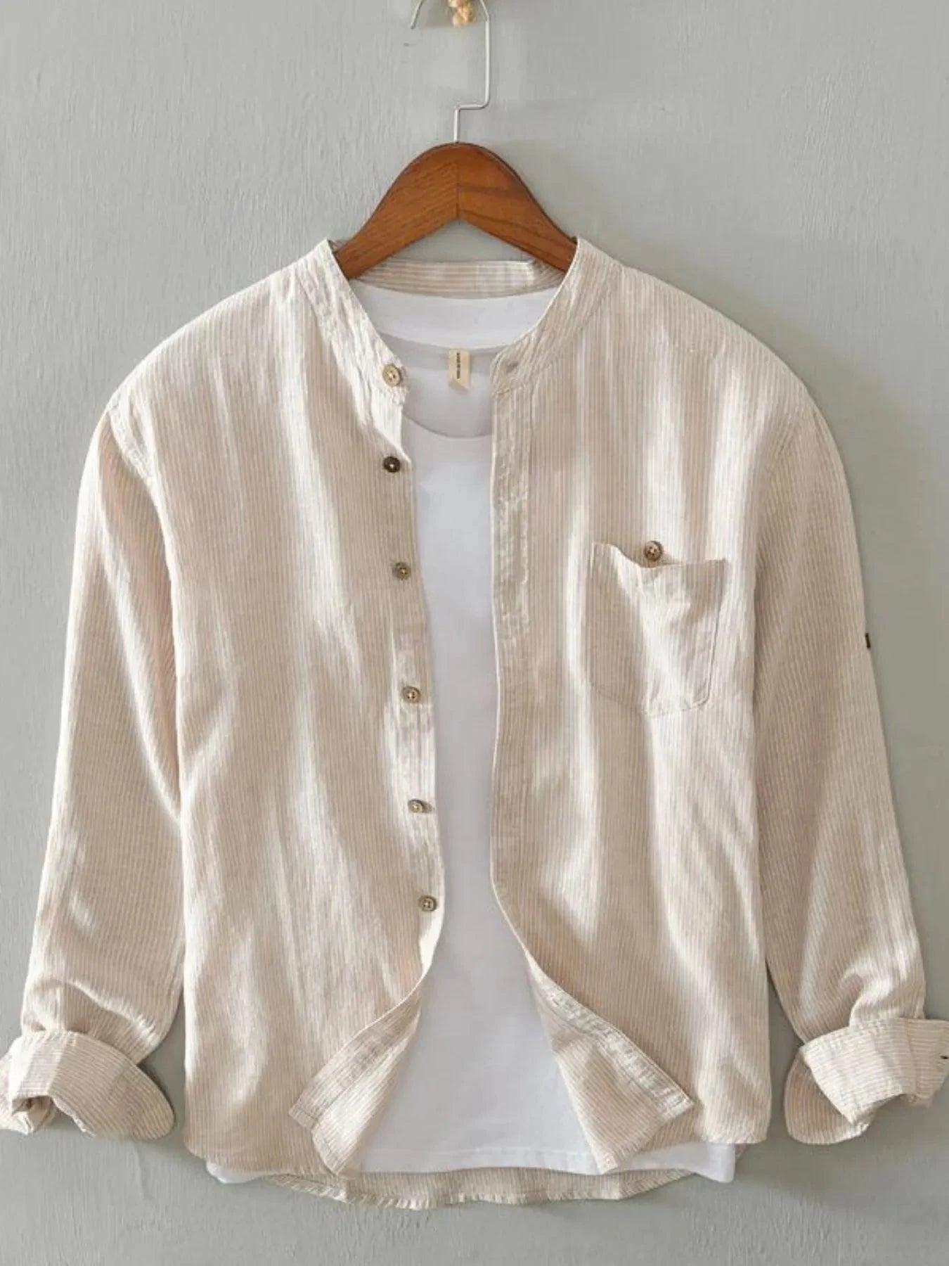 Men's Full Size Button Up Long Sleeve Shirt Plus Size Khakis / S