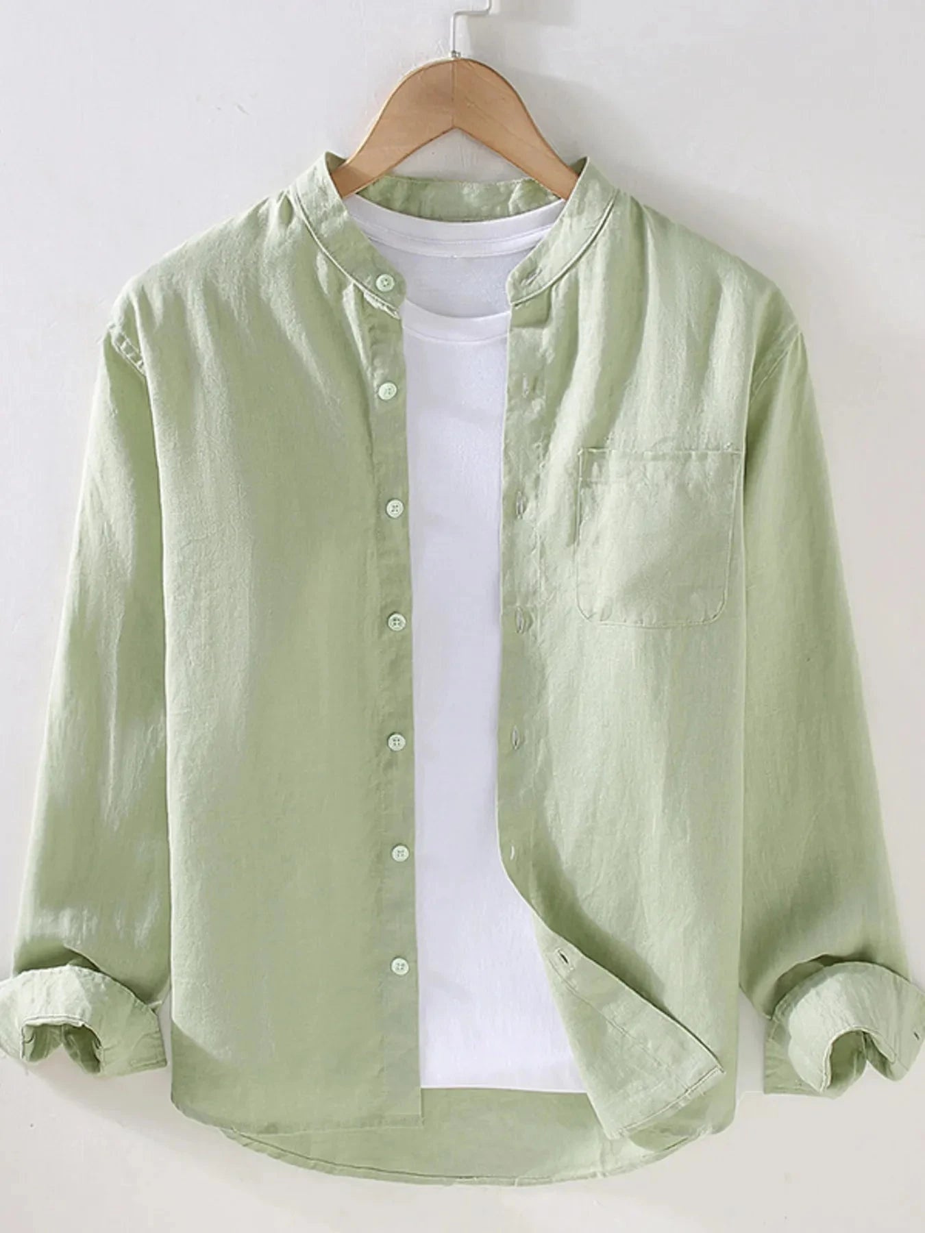 Men's Full Size Button Up Long Sleeve Shirt Plus Size Light Green / S