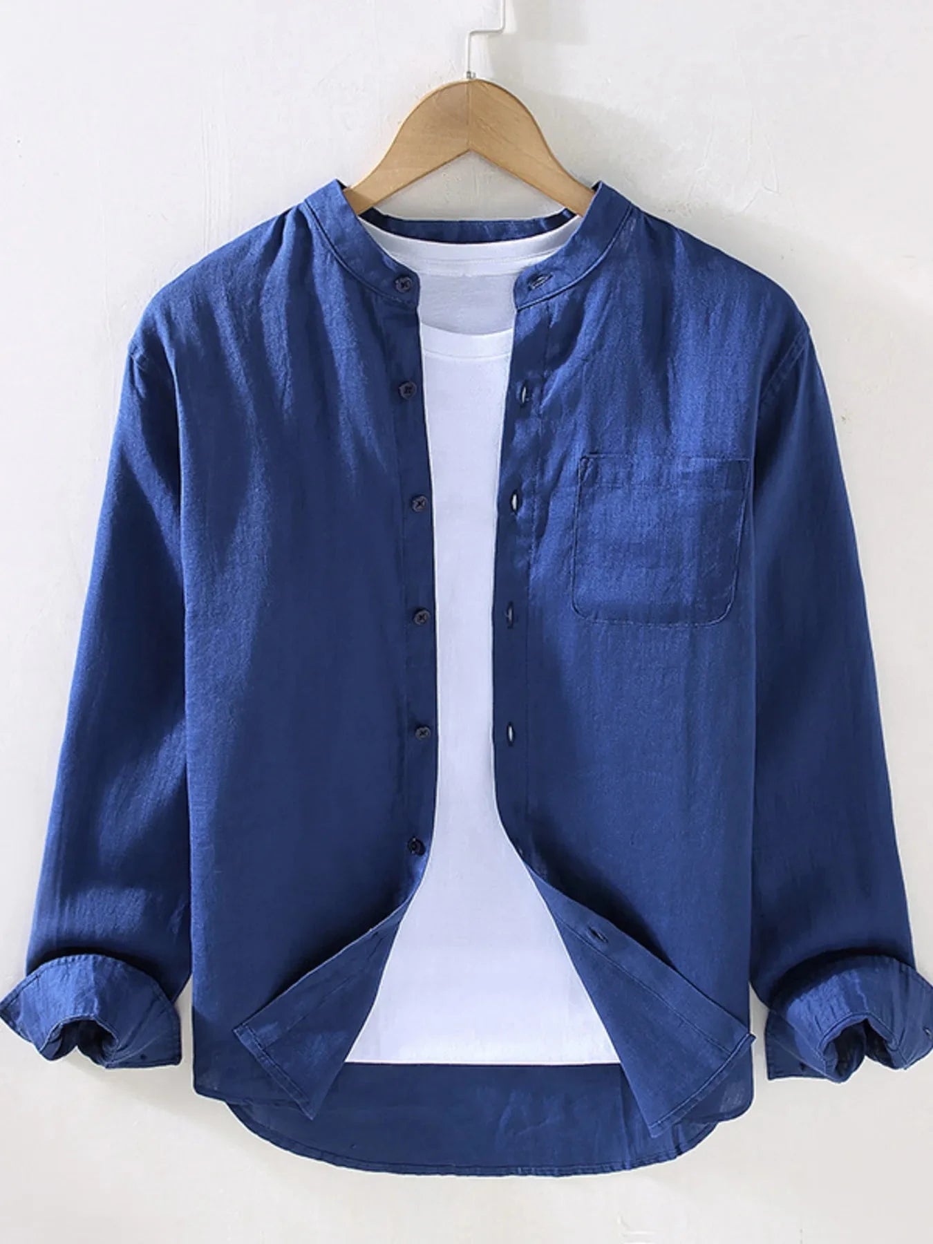 Men's Full Size Button Up Long Sleeve Shirt Plus Size Light Sapphire Blue / S