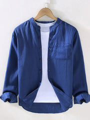 Men's Full Size Button Up Long Sleeve Shirt Plus Size Light Sapphire Blue / S