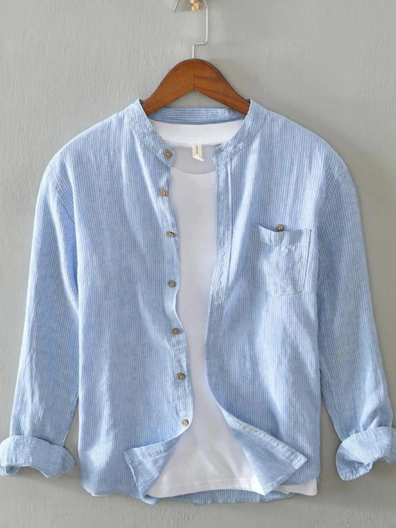 Men's Full Size Button Up Long Sleeve Shirt Plus Size Sky Blue / S