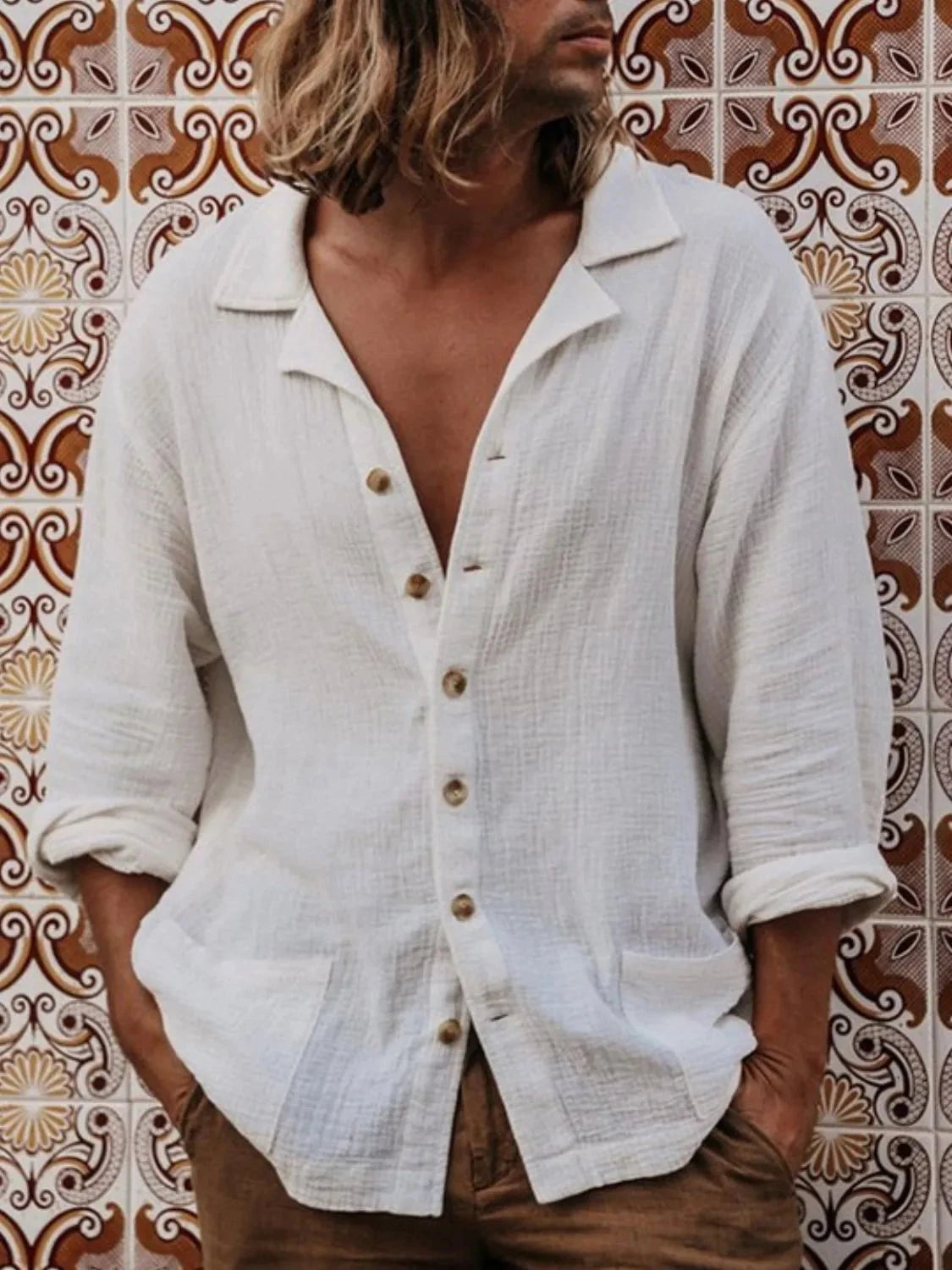 Men's Full Size Button-Up Relaxed Fit Shirt Plus Size White / S