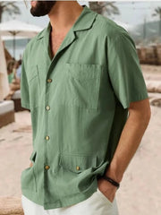 Men's Full Size Button Up Short Sleeve Shirt Plus Size Army Green / S