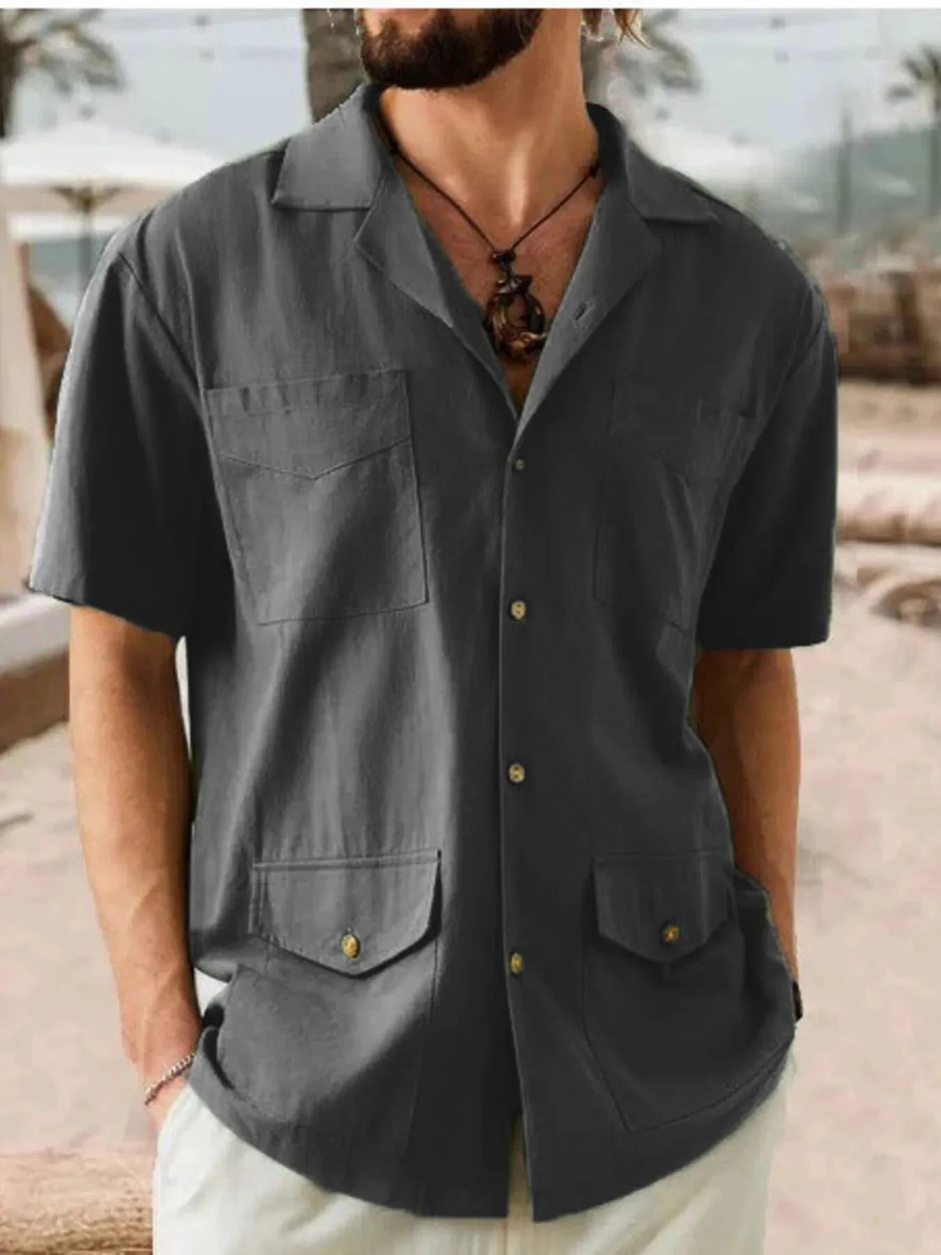 Men's Full Size Button Up Short Sleeve Shirt Plus Size Black / S