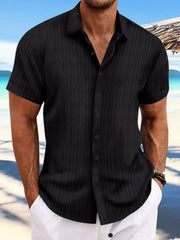 Men's Full Size Button Up Short Sleeve Shirt Plus Size Black / S