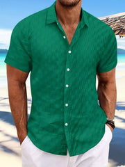 Men's Full Size Button Up Short Sleeve Shirt Plus Size Dark Green / XL