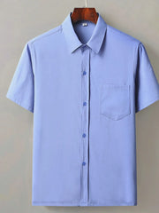Men's Full Size Button Up Short Sleeve Shirt Plus Size Dusty Blue / S