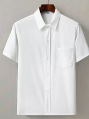Men's Full Size Button Up Short Sleeve Shirt Plus Size Ivory / S