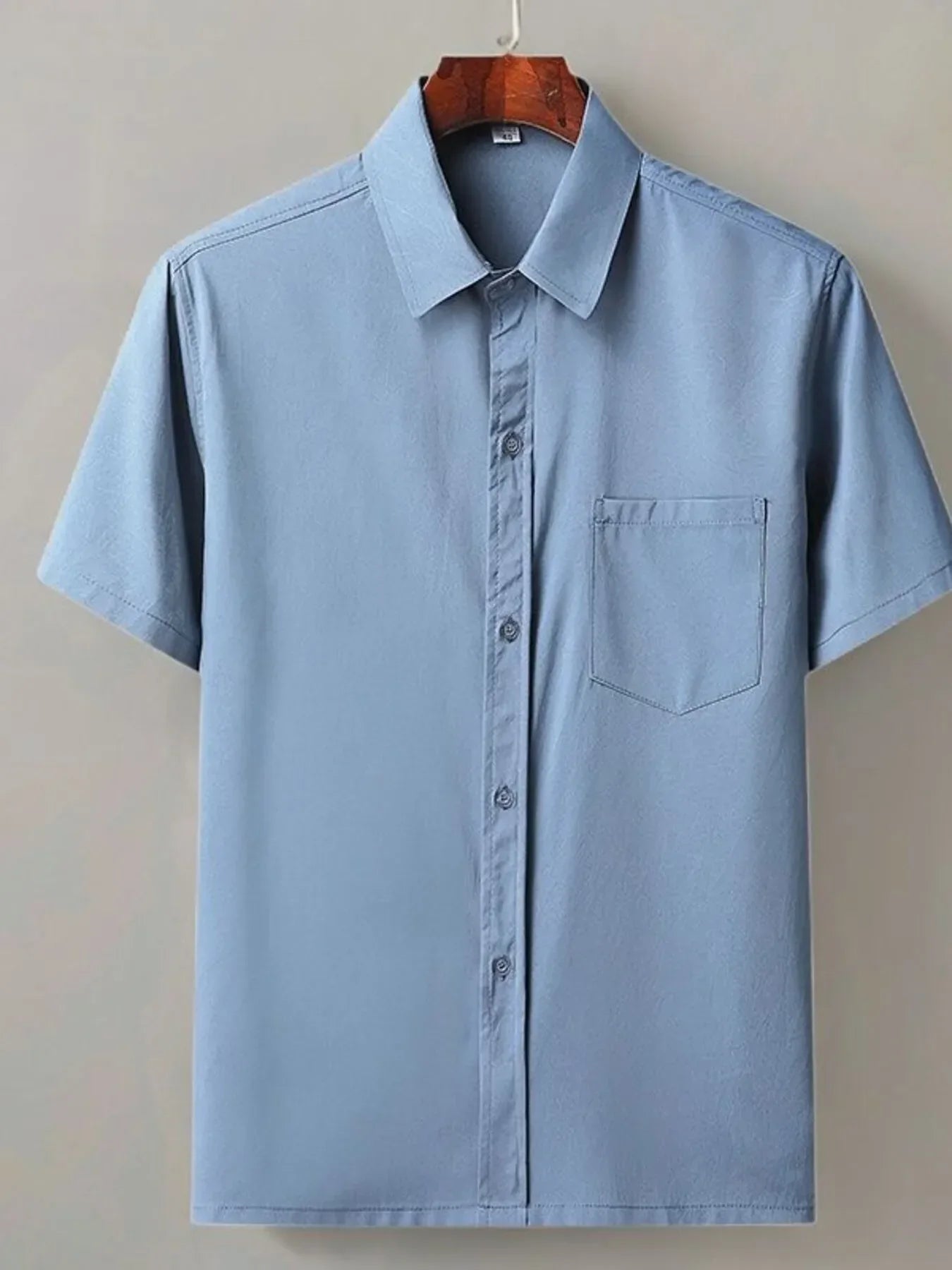 Men's Full Size Button Up Short Sleeve Shirt Plus Size Light Blue / S