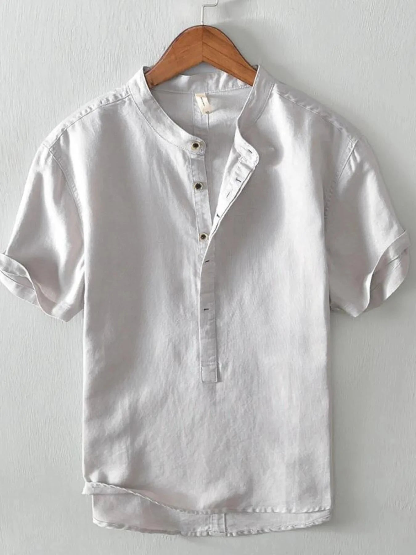 Men's Full Size Casual Button Detail Short Sleeve Blouse Plus Size Light Gray / S