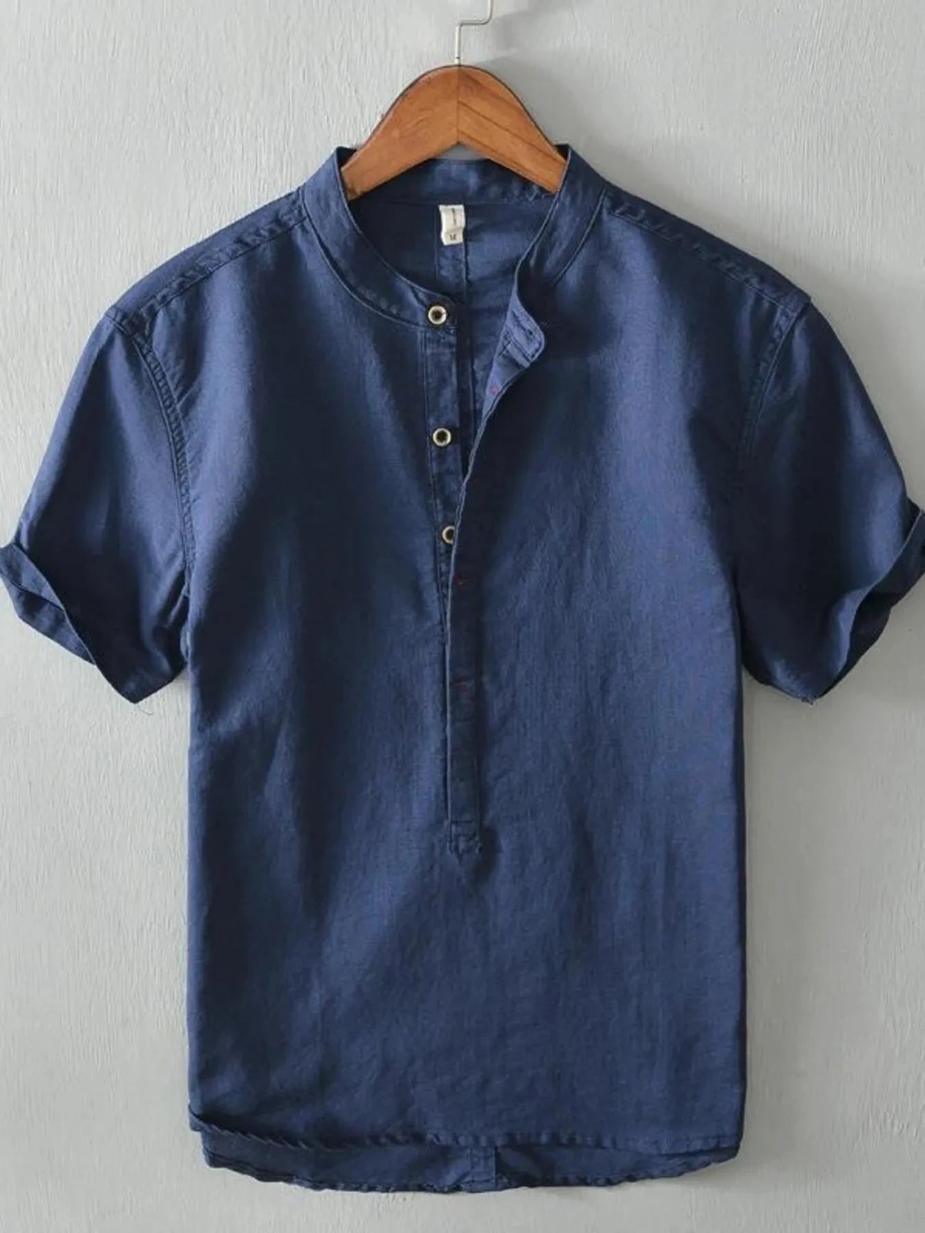 Men's Full Size Casual Button Detail Short Sleeve Blouse Plus Size Royal Blue / S