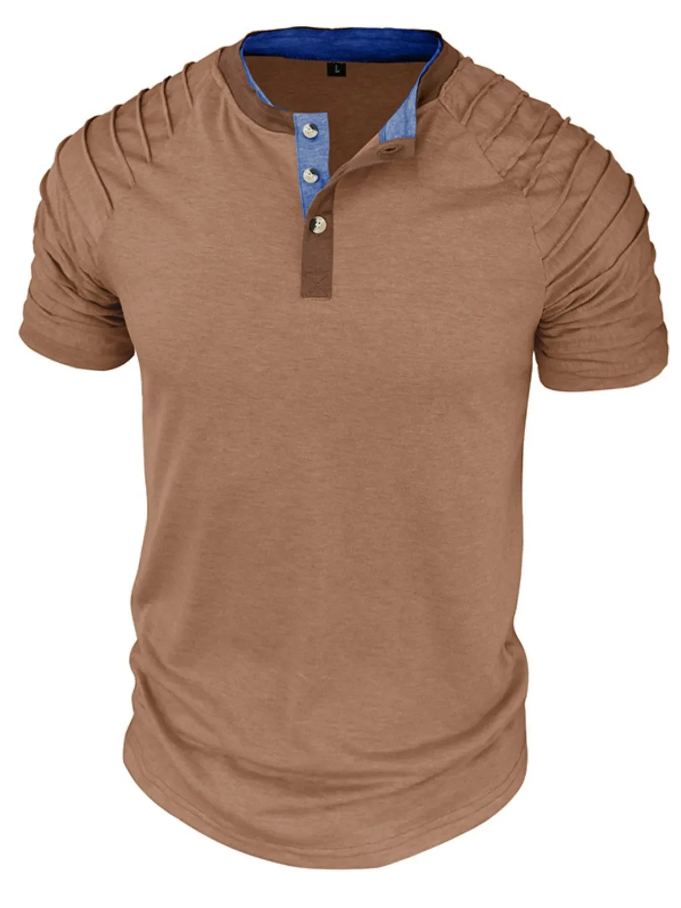 Men's Full Size Casual Henley Short Sleeve Top with Contrast Collar Plus Size Taupe / S