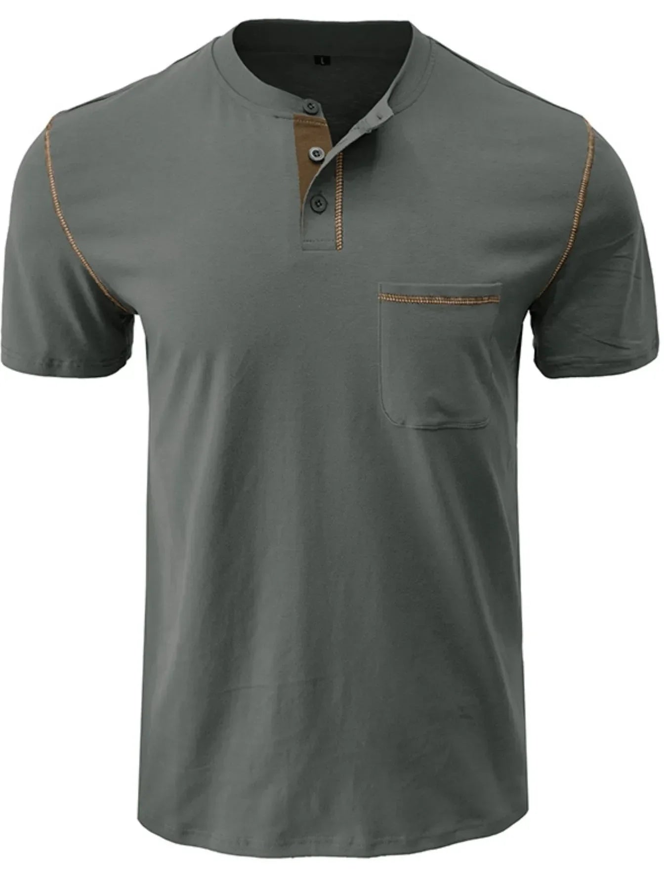 Men's Full Size Casual Henley T-Shirt with Contrast Stitching and Pocket Plus Size Dark Gray / S