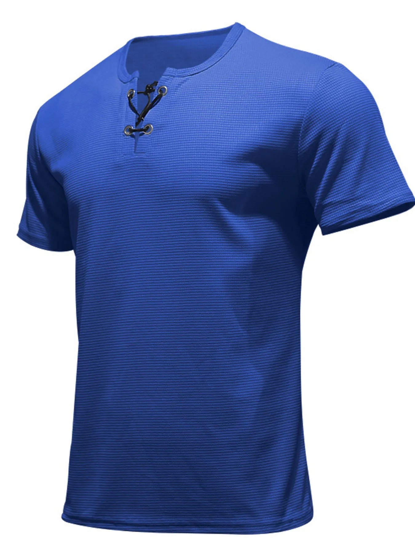 Men's Full Size Casual Lace-Up Henley T-Shirt Plus Size Royal Blue / S