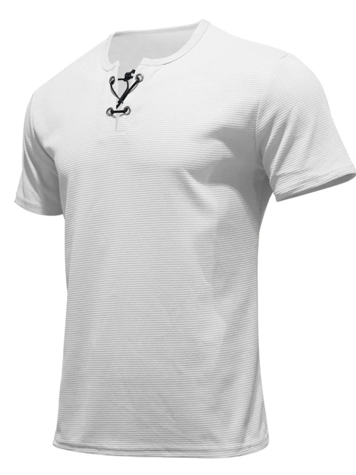 Men's Full Size Casual Lace-Up Henley T-Shirt Plus Size White / S