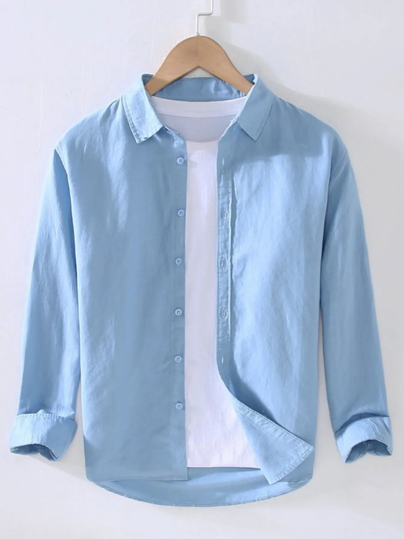Men's Full Size Casual Long Sleeve Button-Up Shirt Plus Size Blue / S