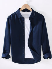 Men's Full Size Casual Long Sleeve Button-Up Shirt Plus Size Navy / S