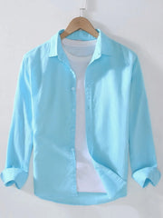 Men's Full Size Casual Long Sleeve Button-Up Shirt Plus Size Pastel  Blue / S
