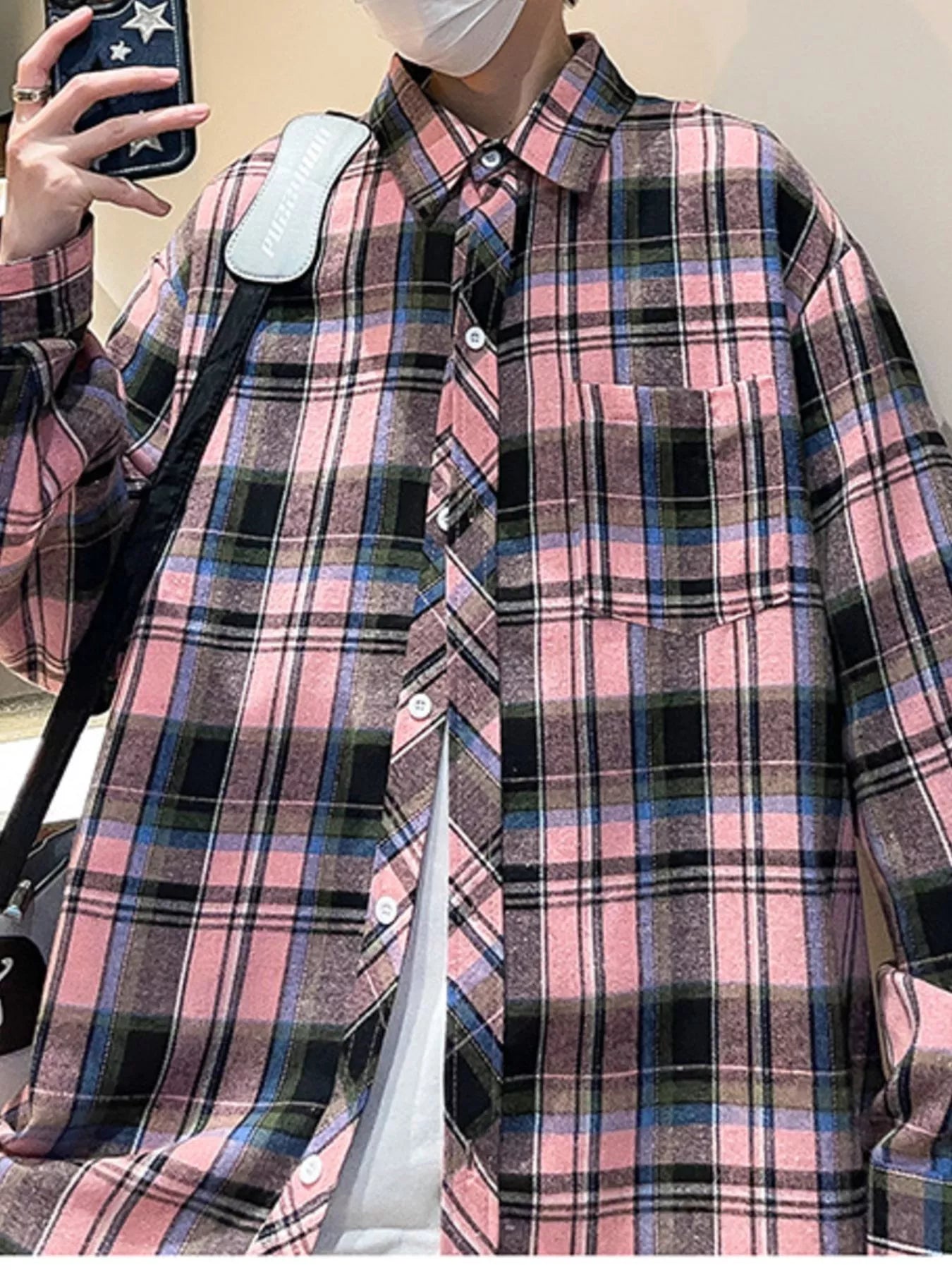 Men's Full Size Casual Plaid Long Sleeve Shirt Plus Size