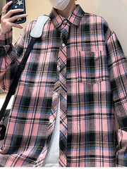 Men's Full Size Casual Plaid Long Sleeve Shirt Plus Size