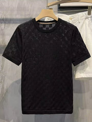Men's Full Size Checkered Round Neck Short Sleeve T-Shirt Plus Size Black / S