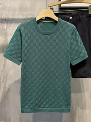 Men's Full Size Checkered Round Neck Short Sleeve T-Shirt Plus Size Green / S