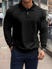 Men's Full Size Classic Collar Long Sleeve Polo Plus Size Black / S