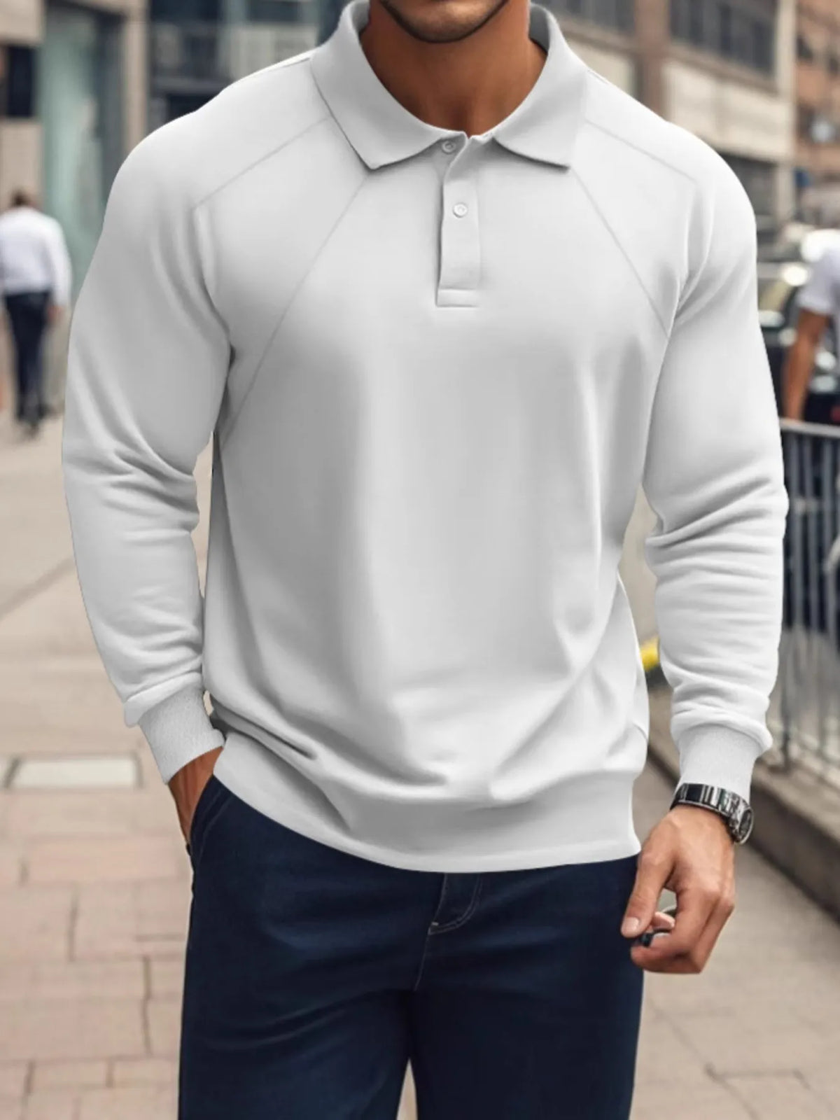Men's Full Size Classic Collar Long Sleeve Polo Plus Size White / S