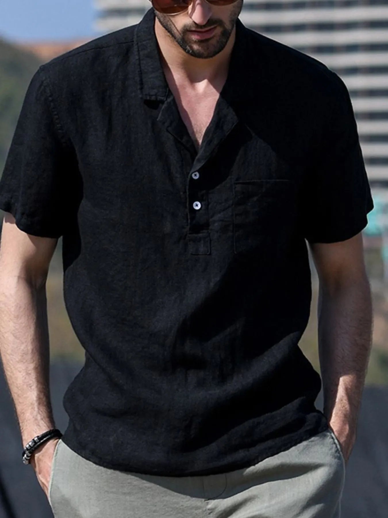 Men's Full Size Classic Linen Blend Short Sleeve Polo Shirt Plus Size Black / S