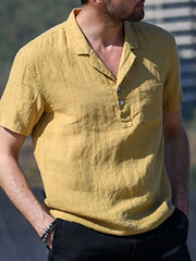Men's Full Size Classic Linen Blend Short Sleeve Polo Shirt Plus Size Gold / S