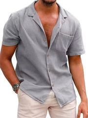 Men's Full Size Classic Short Sleeve Button Down Linen Shirt Plus Size Gray / S