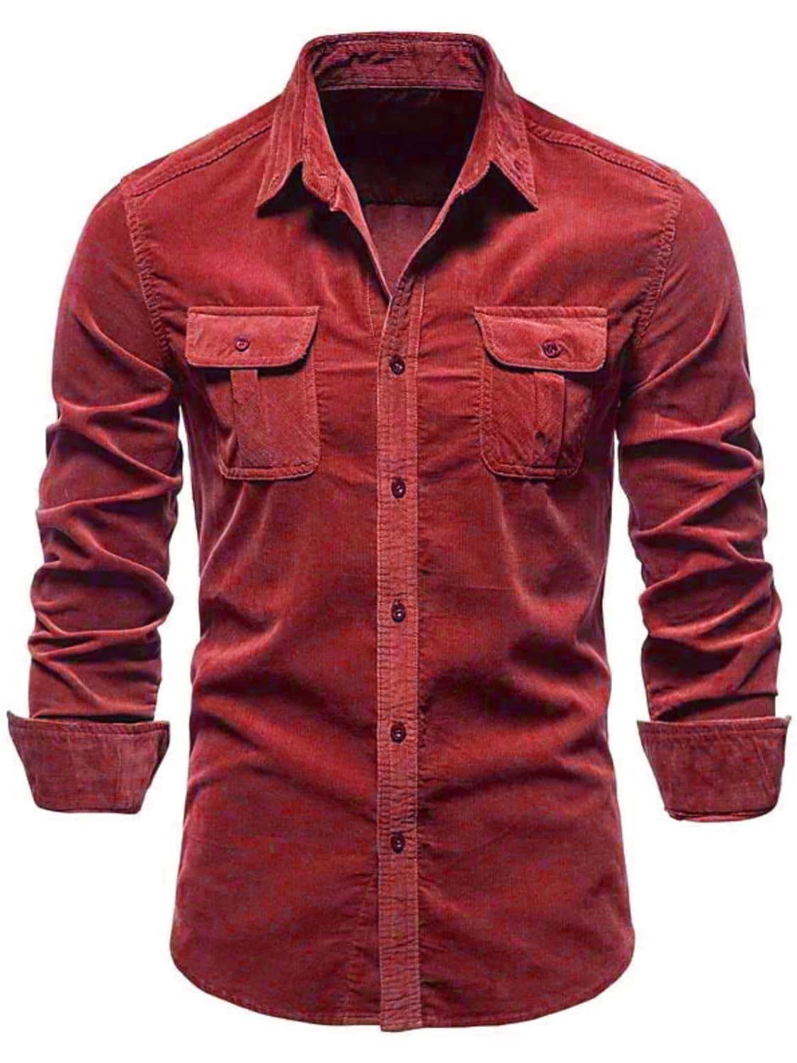 Men's Full Size Collared Neck Button Down Shirt with Chest Pockets Plus Size Deep Red / S