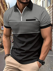 Men's Full Size Collared Neck Contrast Polo Plus Size Gray / M