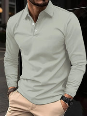 Men's Full Size Collared Neck Long Sleeve Polo Plus Size Gray / XL