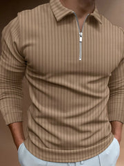 Men‘s Full Size Collared Neck Long Sleeve Polo Plus Size Taupe / S
