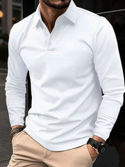 Men's Full Size Collared Neck Long Sleeve Polo Plus Size White / S