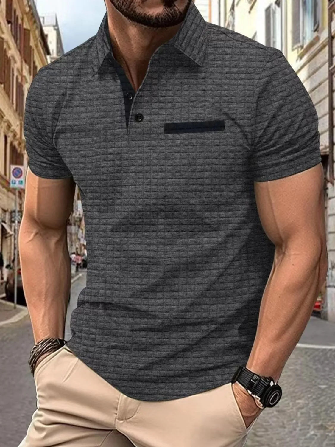 Men's Full Size Collared Neck Short Sleeve Polo Plus Size Dark Gray / S