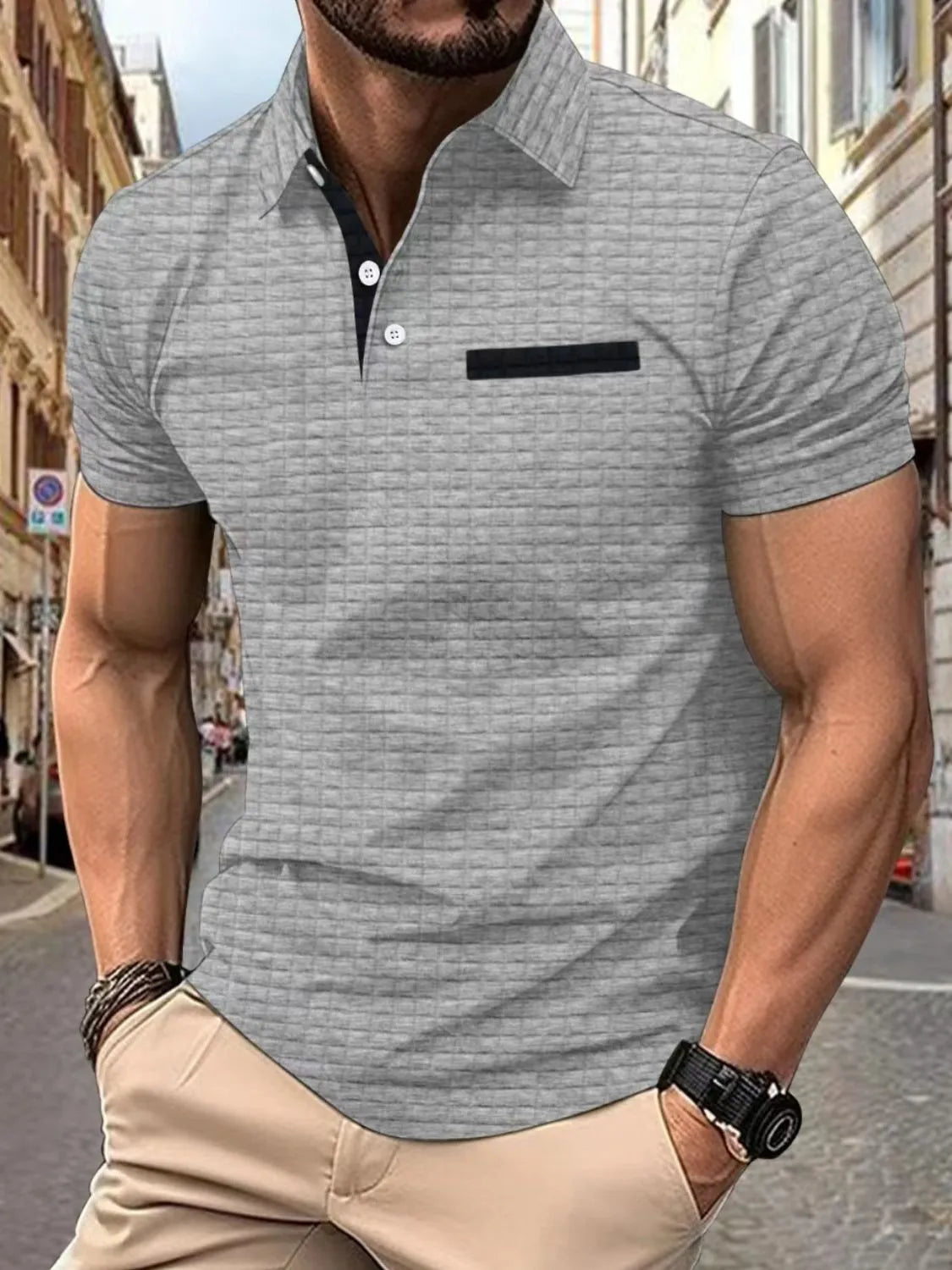 Men's Full Size Collared Neck Short Sleeve Polo Plus Size Gray / S