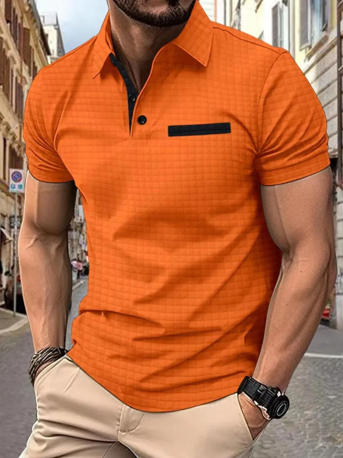 Men's Full Size Collared Neck Short Sleeve Polo Plus Size Orange / S