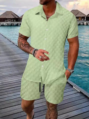 Men's Full Size Collared Neck Short Sleeve Top and Shorts Set Plus Size Light Green / S