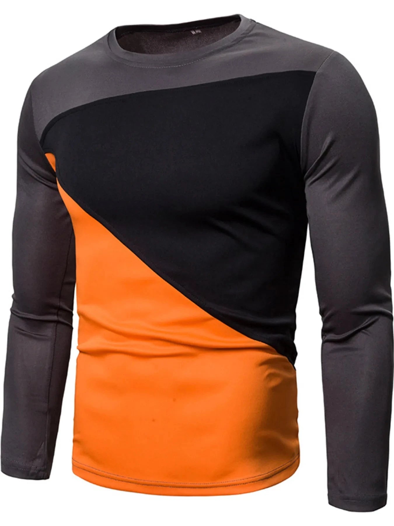 Men's Full Size Color Block Long Sleeve T-Shirt Plus Size Dark Gray / S