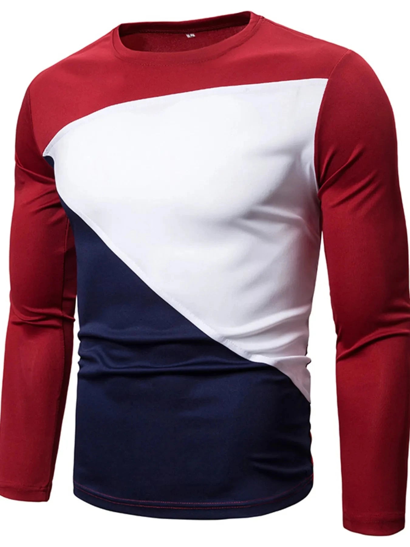 Men's Full Size Color Block Long Sleeve T-Shirt Plus Size Wine Red / S