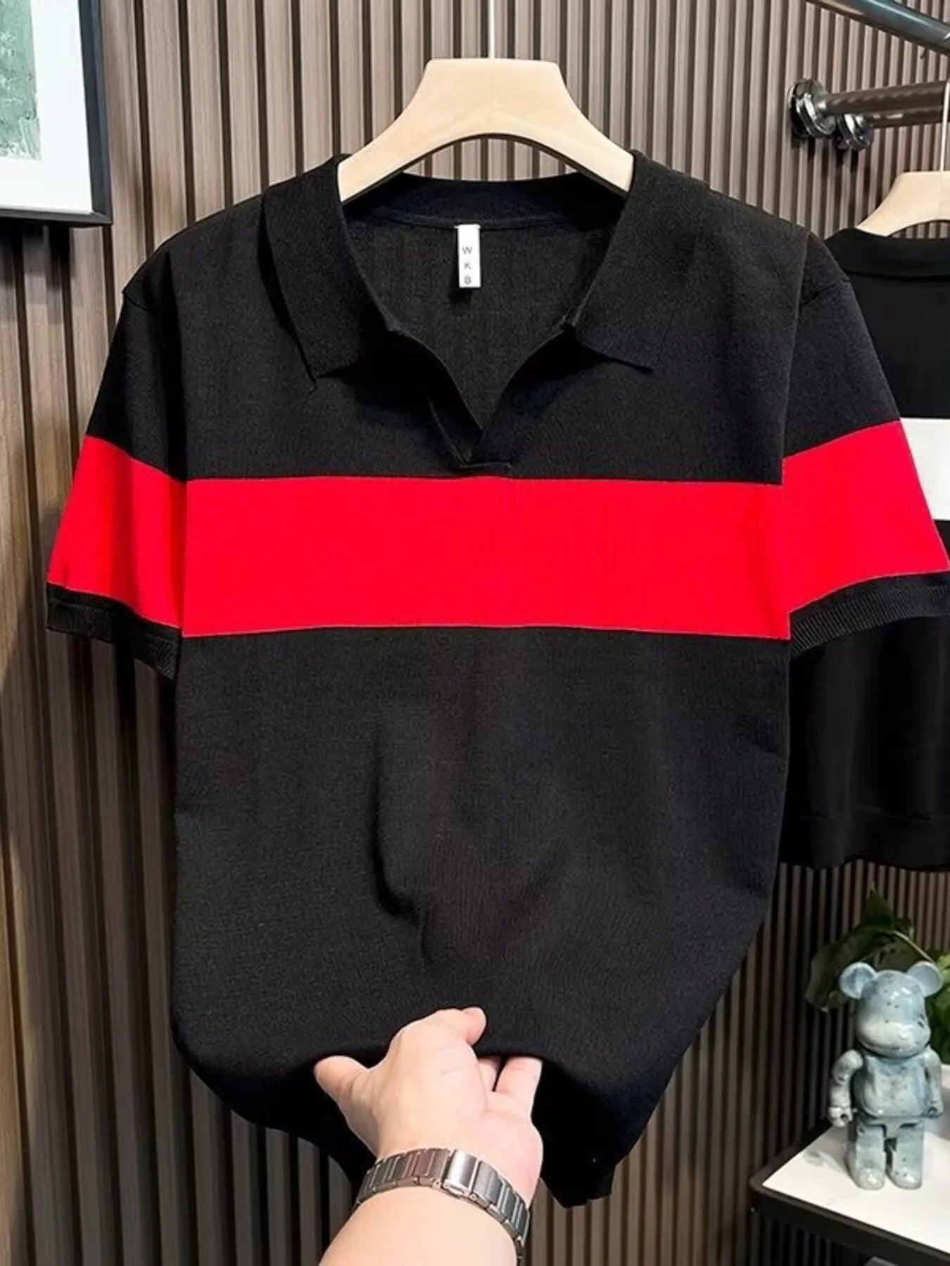 Men's Full Size Color Block Short Sleeve Polo Plus Size Red / S
