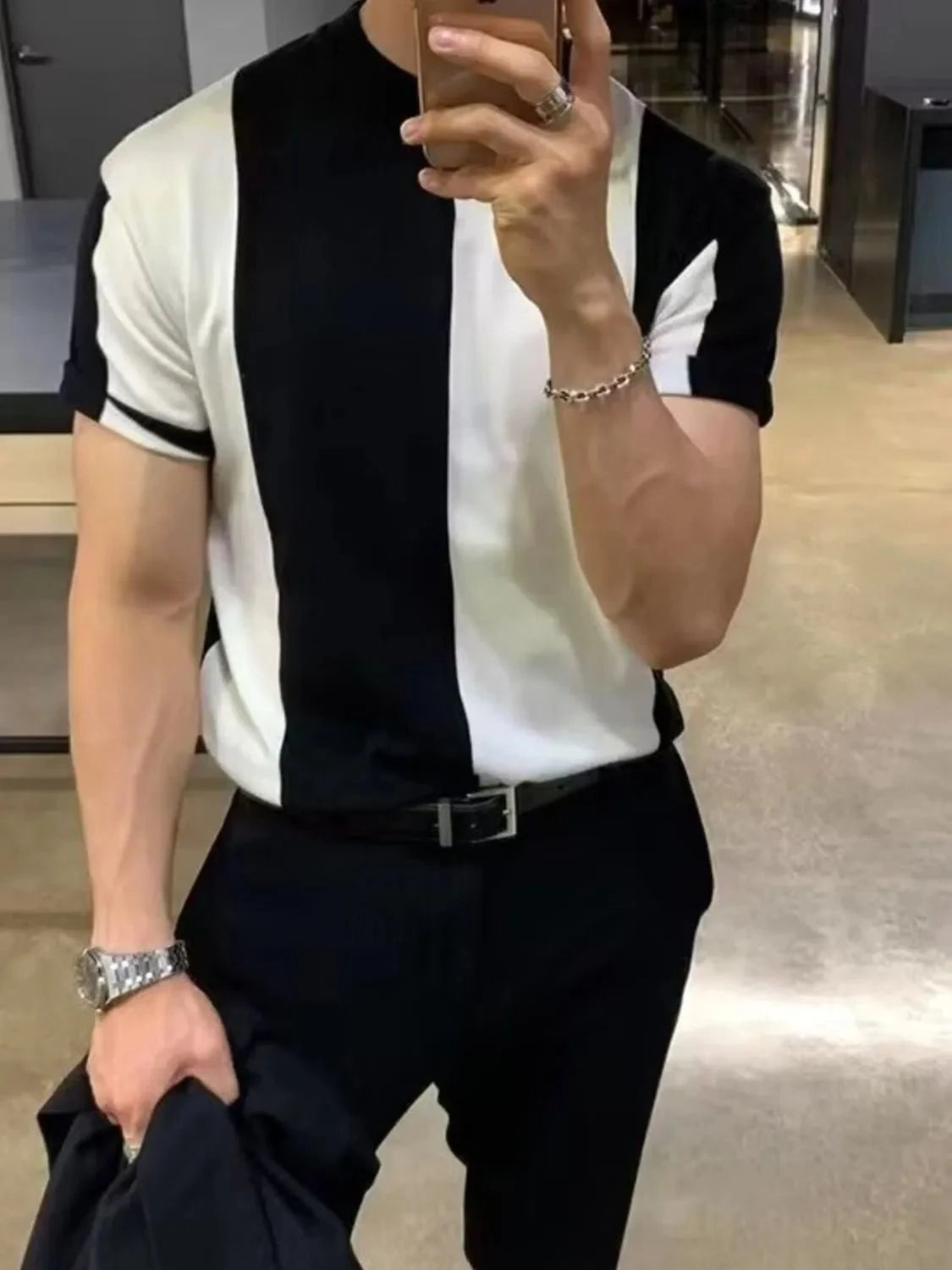 Men's Full Size Color Block Short Sleeve Top Plus Size Black / S