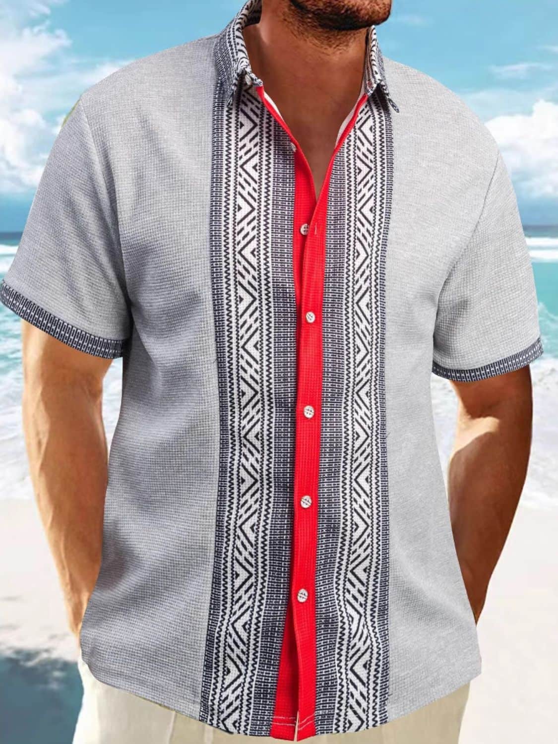 Men's Full Size Contrast Button Down Short Sleeve Shirt Plus Size Gray / 2XL